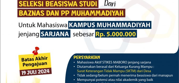 Pengumuman Seleksi Beasiswa Studi dari Baznas dan PP Muhammadiyah untuk mahasiswa Kampus Muhammadiyah jenjang Sarjana